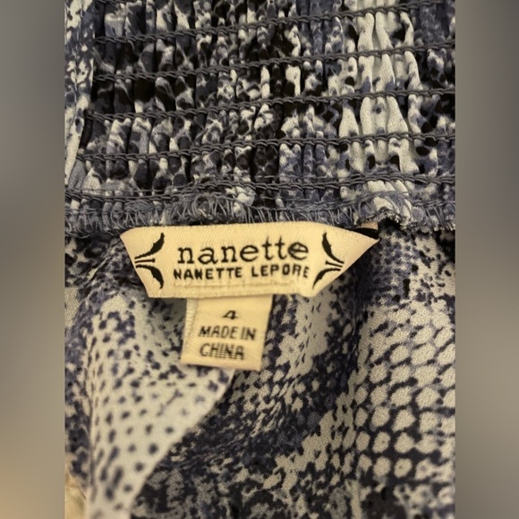 NANETTE LEPORE Blue Snakeskin Print High-Low Sleeveless Smocked Midi Dress Size - Picture 7 of 7